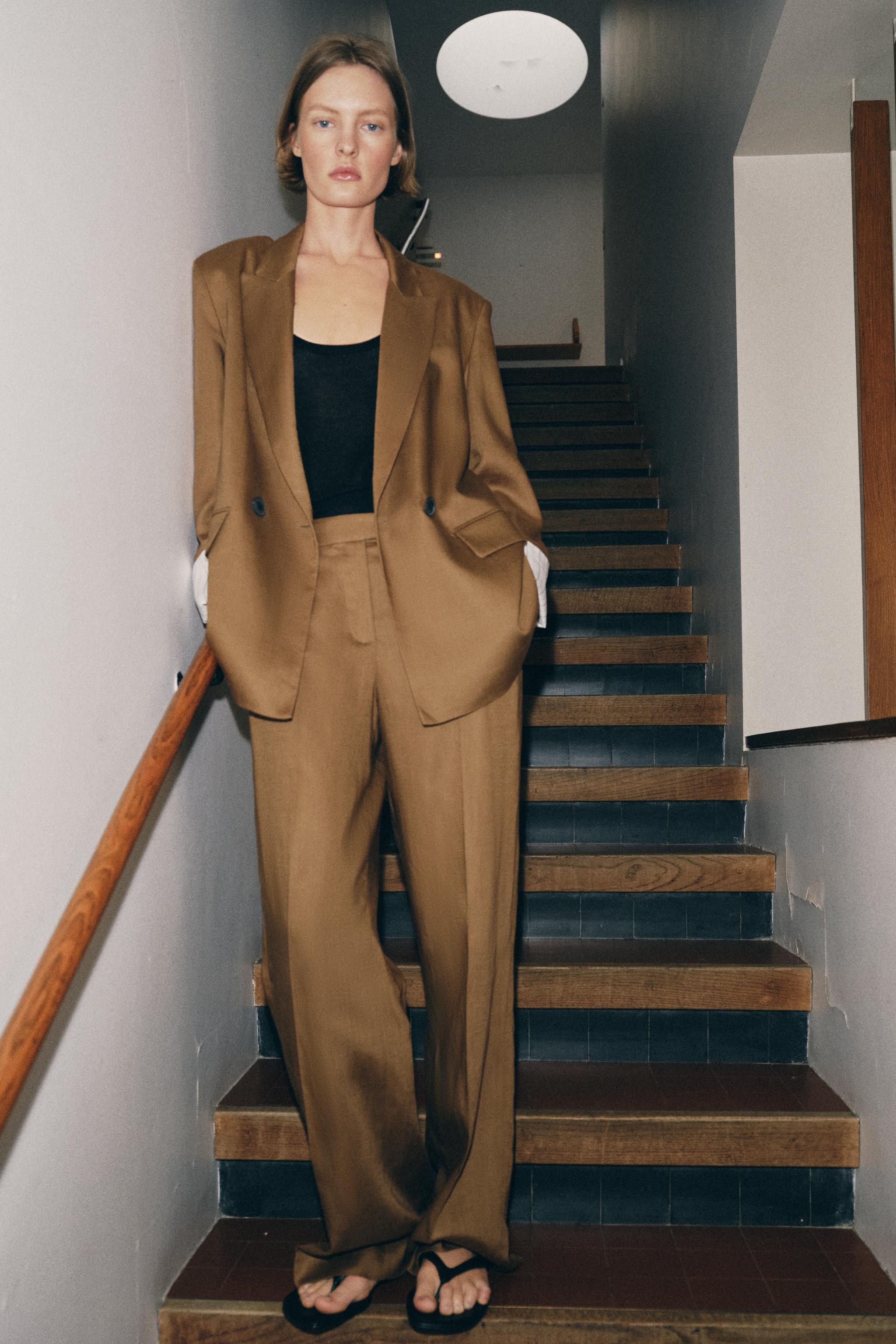 LINEN BLEND STRAIGHT LEG PANTS